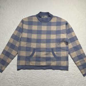 Anthropologie Saturday Sunday Pullover Sweater Plaid‎ Mock Neck Pockets Knit XS